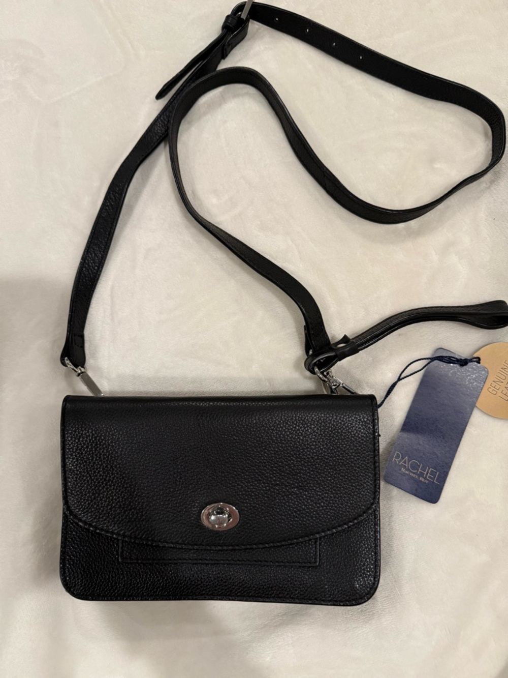 Rachel Roy Crossbody Turn Lock Bag & Zip Around Wallet Black Pebbled Leather